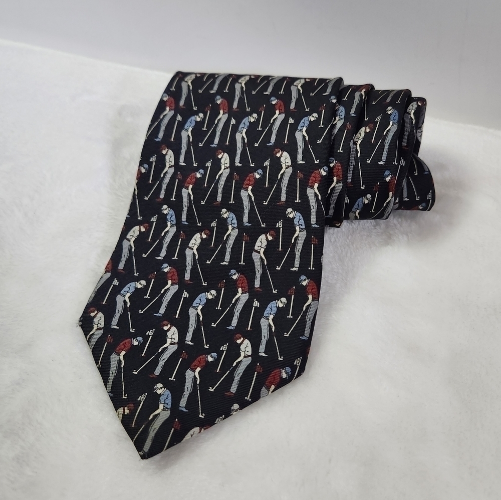 Jt Beckett Silk USA Golfers Sport Navy Blue Necktie